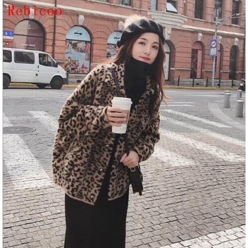 Blends Woolens Overcoat Leopard Female Coat Autumn Winter Coats And Jackets Women Plus size 5XL Womens Soft Wool Coats