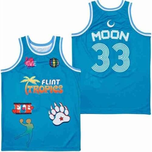 BG FLINT TROPICS #33 MOON jersey Embroidery sewing Outdoor sportswear Hip-hop culture movie summer blue basketball jerseys
