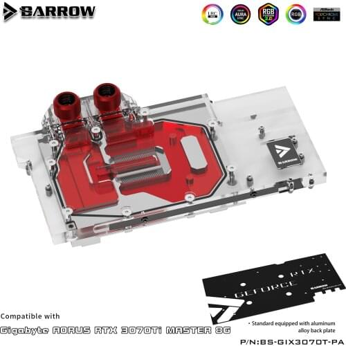 Barrow water block full coverage use for GIGABYTE AORUS RTX 3070TI MASTER 8G GPU card Copper Radiator 5V A-RGB BS-GIX3070T-PA