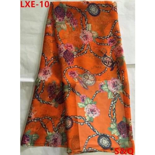 High quality popular 5yard african 100% silk chiffon lace fabric for lady dress stretch high-class printed silk fabric LXE-10