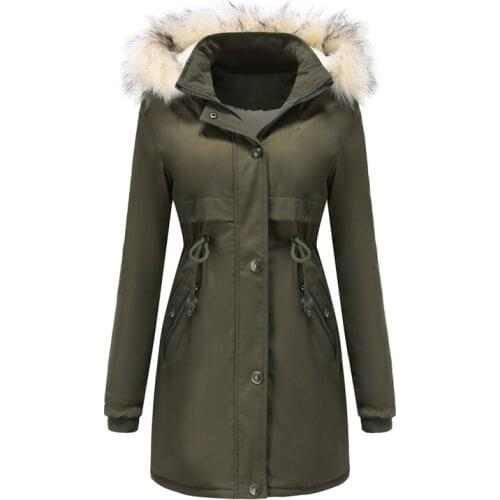 Womens Classic Cotton Hoodie Jacket Warm Fleece Coat Winter Outdoor Parka Jacket Mid-Length Windproof Outerwear Coat