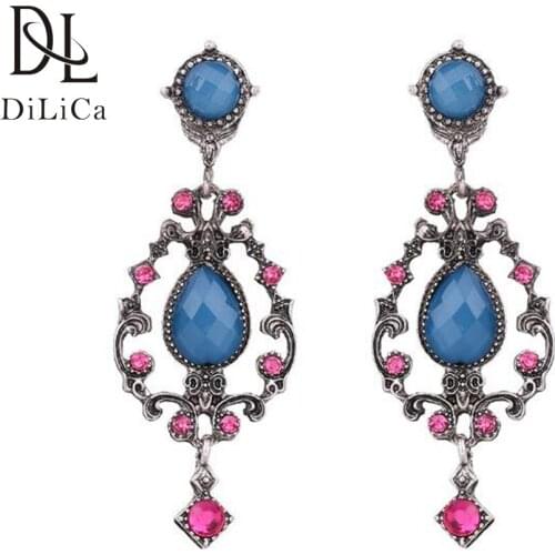 DiLiCa Vintage Earrings for Women Rhinestone Statement Earrings Bohemian Drop Earring Jewelry Boucles d'oreilles bohémiennes