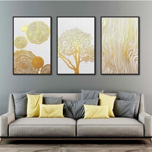 Golden Tree Rings Wall Art Posters and Prints Nordic Abstract Minimalist Canvas Painting Modern Home Decor Living Room Pictures