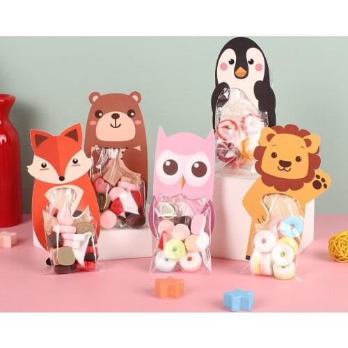 10pcs/lot Cute Animal Bear Lion Candy Bags Cookie Bags Gift Bags Greeting Cards Baby Shower Birthday Party Candy Box