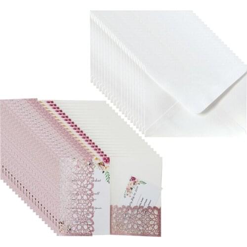 20pcs Glitter Hollow Lace Invitation Cards Envelopes for Wedding Invite Supplies QX2E