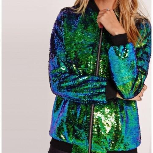 2021 Fashion Sequin zipper Jackets Women Glitter Long Sleeve Coats Elegant Spring autumn Outwear Office Ladies Solid Streetwear