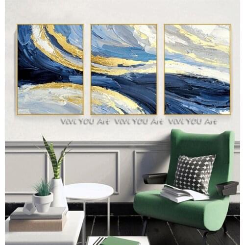3 pieces abstract gold oil painting handmade modern home decoration wall art pictures for living room home office hotel decor