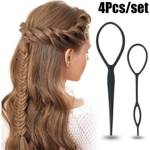 4pcs/set Topsy Tail Hair Braid Black Hairdressing Styling Tools Braids Maker Ponytail Creator Plastic Loop Hair Accessories