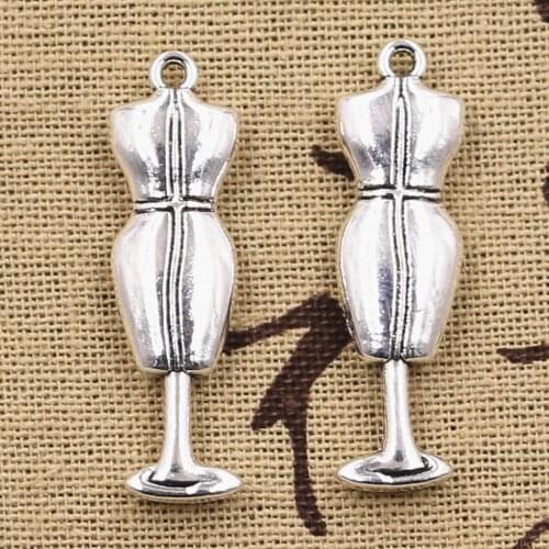 6pcs Charms Female Dress Mannequin Seamstress Dressmaker 38x11mm Pendant Making fit,Tibetan Silver color,DIY For Necklace