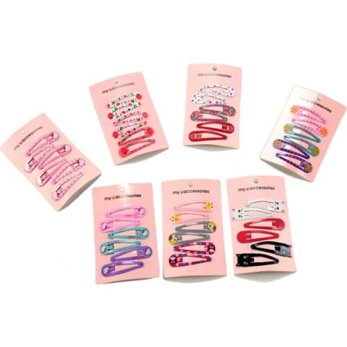 6Pcs/Set Children Cartoon Headwear Set Kid Cute Headdress Drop-shaped Hair Clip Printing Girls Hairpin Princess Hair Accessories