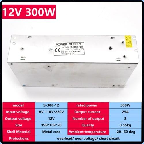 AC 110V 220V To DC 12V Power Supply Source Adapter 25A 300W Lighting Transformer Power Supply Strip Switching LED Driver Adapter