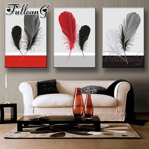 FULLCANG 5d diy diamond embroidery sale colored feathers diamond painting triptych full square round drill home decor FC3410