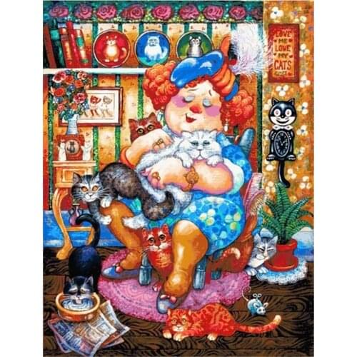 Full Square Drill Diamond Painting Lady and Cat 5D DIY Cross Stitch Kit Embroidery Rhinestone Pictures Family gift DM2025