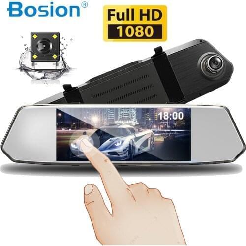 Bosion 7 inches IPS Touch Screen 1080P Car DVR Dash camera Dual Lens Video Recorder Rearview mirror 1080p Rear camera Full Hd