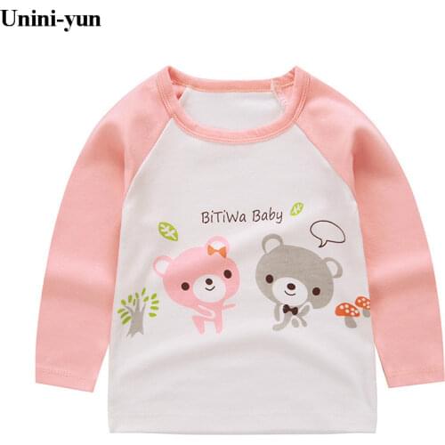 Brand Unini-yun Baby Girls Autumn and Spring T Shirt Girl Cute Cotton T-Shirt Kids Letter Bear print Tee Tops 2018 New Arrival