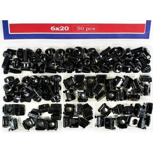 Black Cage Screw Nut Metric Thread Carbon Steel For Server Shelf Cabinets Rack Mount Assortment Kit 50 Set M5 M6