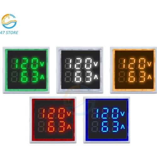 New 22MM Square LED Digital AC Voltage Ammeter 0A-100A 50V-500V Amp Volt Voltage Meter Voltammeter Indicator Pilot Lamp Light