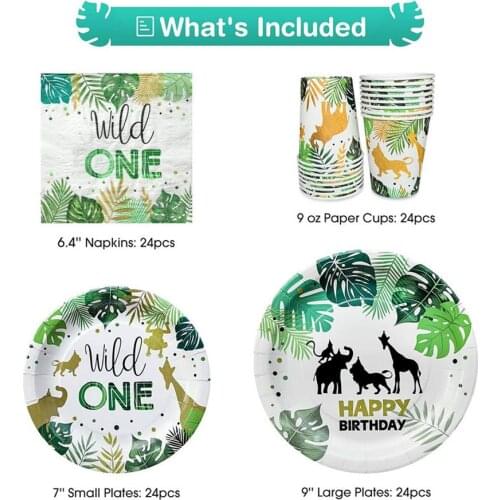 Wild Jungle Party WILD ONE Birthday Party Theme Tableware Set Paper Plate Paper Cup Paper Towel Straw Knife Fork Spoon abc306