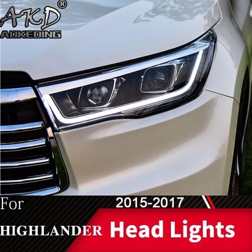 Head Lamp For Toyota Highlander 2015-2017 Kluger Headlights Fog Lights Day Running Light DRL H7 LED Bi Xenon Bulb Car Accessory