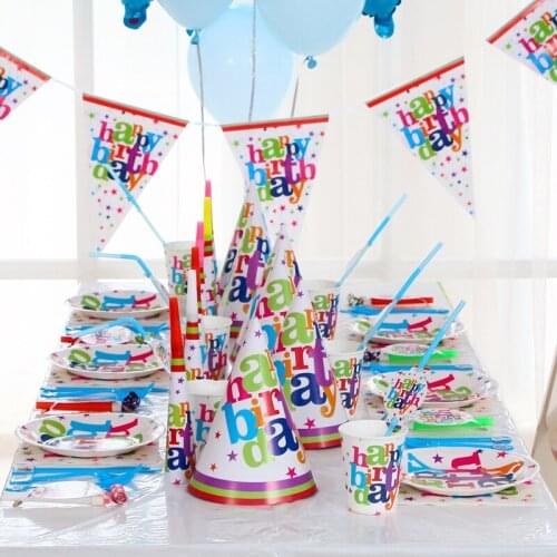 Hot Birthday Party Disposable Tableware Decorations Plates Napkins Pennant Tablecloth Trumpet For Baby Shower Kid Favor Supplies