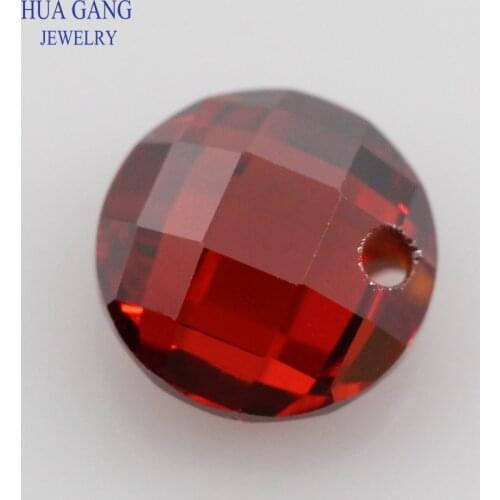 Single Hole Garnet AAAAA Round Brilliant Garnet Double Checkerboard Cubic Zirconia Stone For DIY Jewelry 3~14mm High Quality CZ