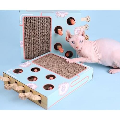 Hamster Scratch Board Grinding Claw Rest Whac-A-Mole Multi-function Cat Toys Corrugated Solid Wood Enhance Happiness Cat Toys