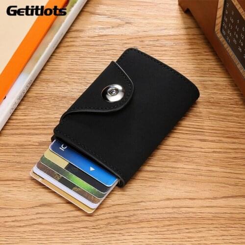 TopLeather Card Wallet Men Slim Anti Protect Travel ID Card Case RFID Automatic Aluminium Credit Card Holder Minimalist Wallet