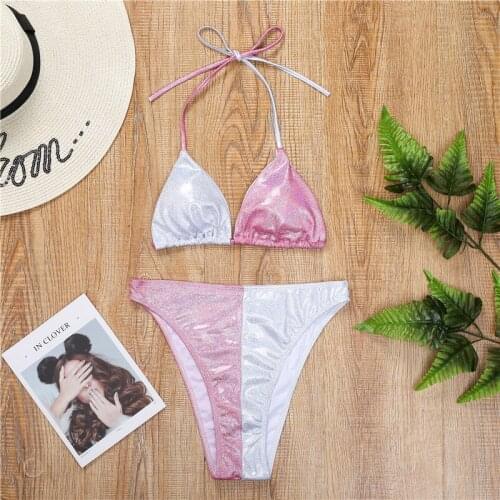 Summer New Womens Brassiere Without Steel Support Sexy Color Matching And Gilded Bikini Swimsuit