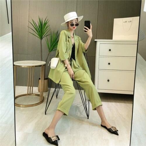 Fashion Womens OL Style Back Split Blazers Jacket Elastic Pants Two Pieces Set Vintage Single Breasted Casual Sets Loose Suits
