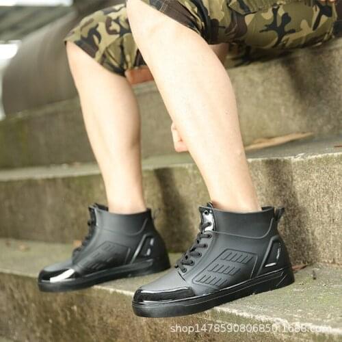 2021 Mens Rainboots Waterproof Rain Shoes Men Rain Shoes for Mens Boots Boy Water Shoes Rubber Black Ankle Boots Lace-Up Boots