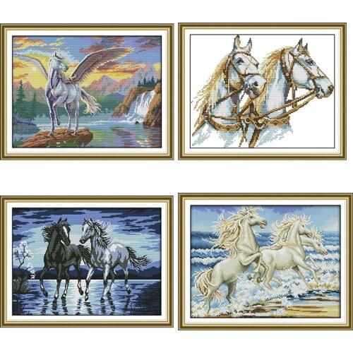 Joy Sunday Cross Stitch Embroidery Kit 14ct11ct Horse Pattern Animal Cotton Embroidery DIY Needlework DMC Modern Home Decoration