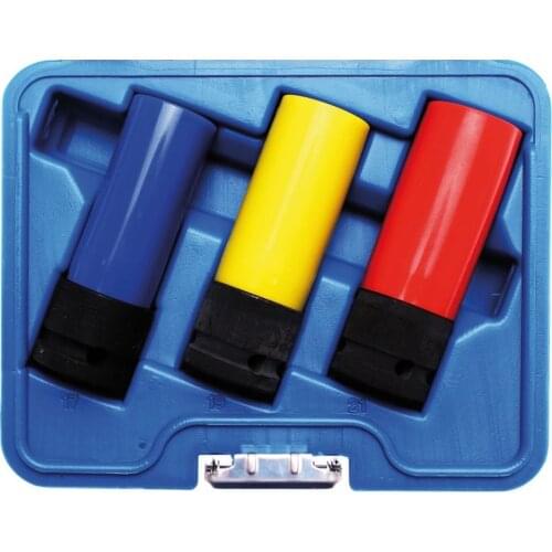 Protective Impact Socket Set 1/2 | 17 / 19 / 21 mm 3 Piece For Manual and Impact Wrenches 3 Color Set Red Yellow and Blue