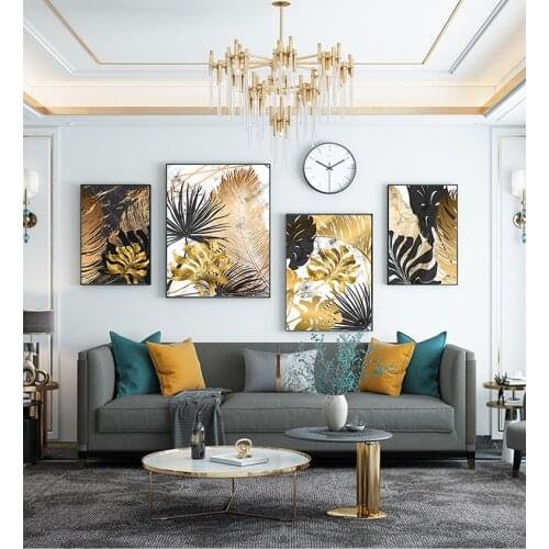Wall Art Pictures for Living Room Modern Decor Nordic Plants Golden Leaf Canvas Painting Botanical Posters and Print Abstract