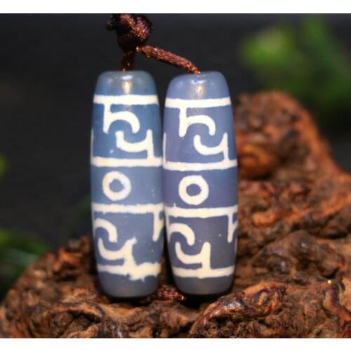 No.210402A3 A Pair of Magic Power Tibetan Old Agate Blue Color Lianshifaqi dZi Bead Timestown Saurce Top Quality