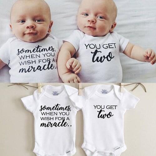 Newborn Twins Clothing Baby Boys Girls Clothes Whiter Letter Printed Bodysuit Short Sleeve Playsuit Matching One Piece Outfits