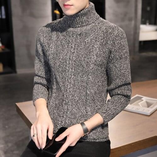 2021 autumn new woolen sweater men high neck Korean slim-fit sweater youth casual knitted sweater mens solid color pullover