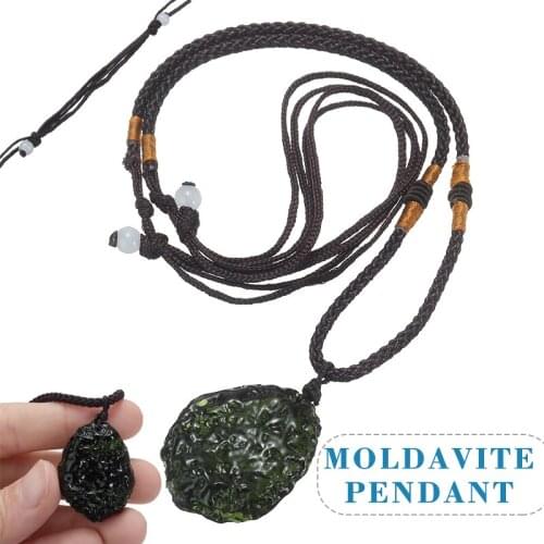 Meteorite Pendant For Home Decor Gift Meditation Natural Crystal Green Gem Moldavite Meteorite Impact Glass Necklace Pendant