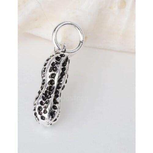Solid 925 Sterling Silver peanut Dangle Pendant Charm Beads, Thai Silver peanut spacer bead charms for silver jewelry