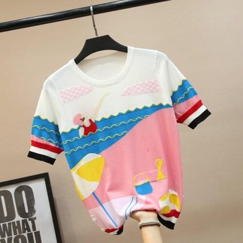 Chic womens knitting T shirts New 2019 spring summer sweet Tee womens Tops A321