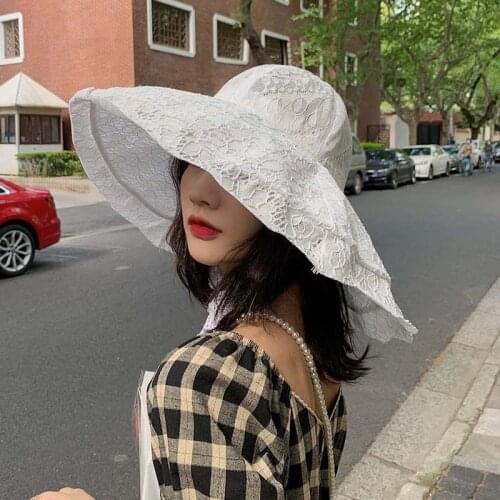 Hat Women Summer Lace Fisherman Cap Korean Casual Adult Black Version All-Match Ins Thin Sunshade Japanese Solid Lady Sun Hat