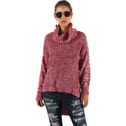 Long-sleeved Sweater High-necked Pullover Solid Color Womens Autumn and Winter Casual Loose Tops Knit Sweater Women