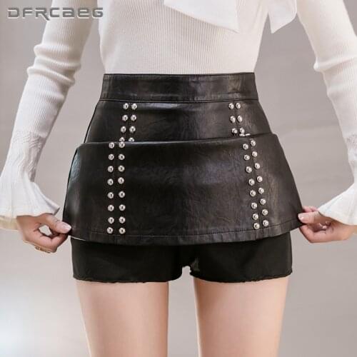 Black Autumn Winter Leather Womens Skirts With Rivet 2021 High Waist Fashion Sexy PU Pencil Skirts