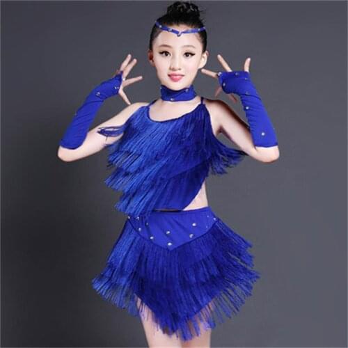 Latin skirts summer childrens stage costumes sequined tassels game Grading childrens dance practice fashion girls