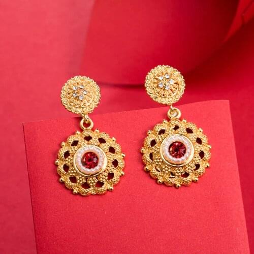 Dubai Gold Color Earrings 24K For Women Wedding Jewelry Womens Earrings For Girls Bridal Wife Gifts African Dubai French