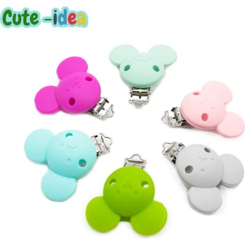 Cute-idea 1pc BPA Free Silicone Beads Mouse Shape pacifer clips Baby Teether Animal Soother Nursing Jewelry baby Toy Pendant