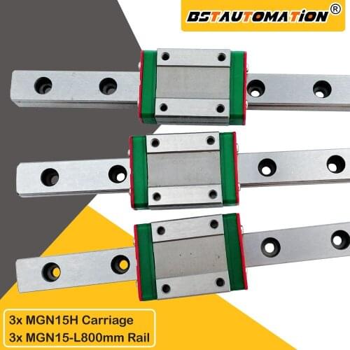 3pcs MGN15 Linear guide rail 800mm with 3pcs MGN15H block slide for 3d printer built