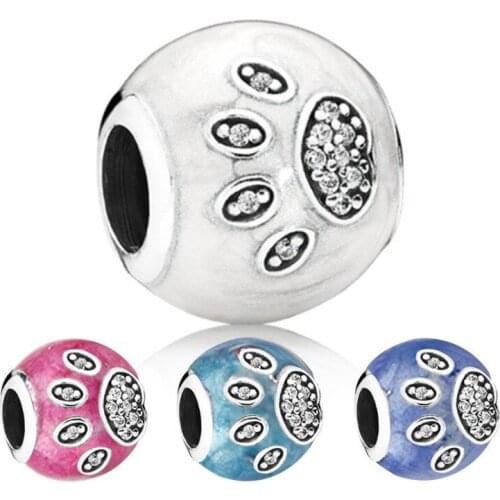 5PCS Silver Color Clear Cubic Zirconia Paw Prints Animal Charm Fit Original DIY Bracelets&Bangle DIY Accessories Jewelry