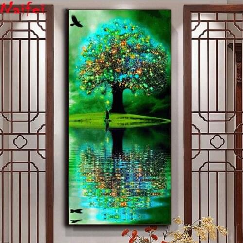 5d Diamond Painting Green Fantasy Tree Diy Full Square Drill Diamond Embroidery Mosaic View Rhinestone Natural Landscape