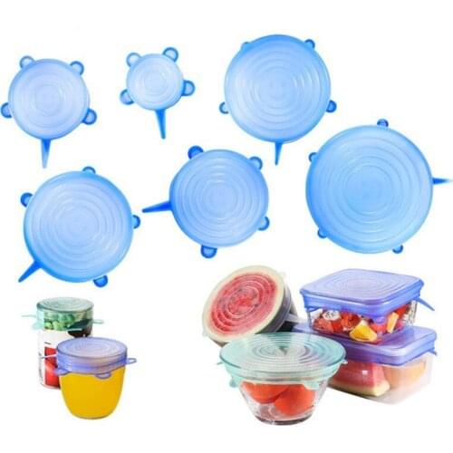 6pcs Silicone Covers Stretch Fresh Keeping Caps Reusable Microwave Refrigerator Bowl Food Silicone Lids Kitchen Accessories Tool