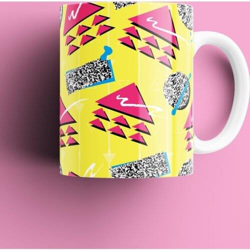 80s Pattern 11 Patterned, Printed White Cup Cup, Porcelain Raw Material, Handle, Gift Product, quality Mug and Printing